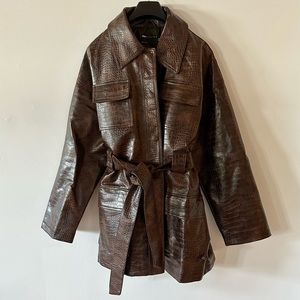 Faux alligator skin brown jacket with belt